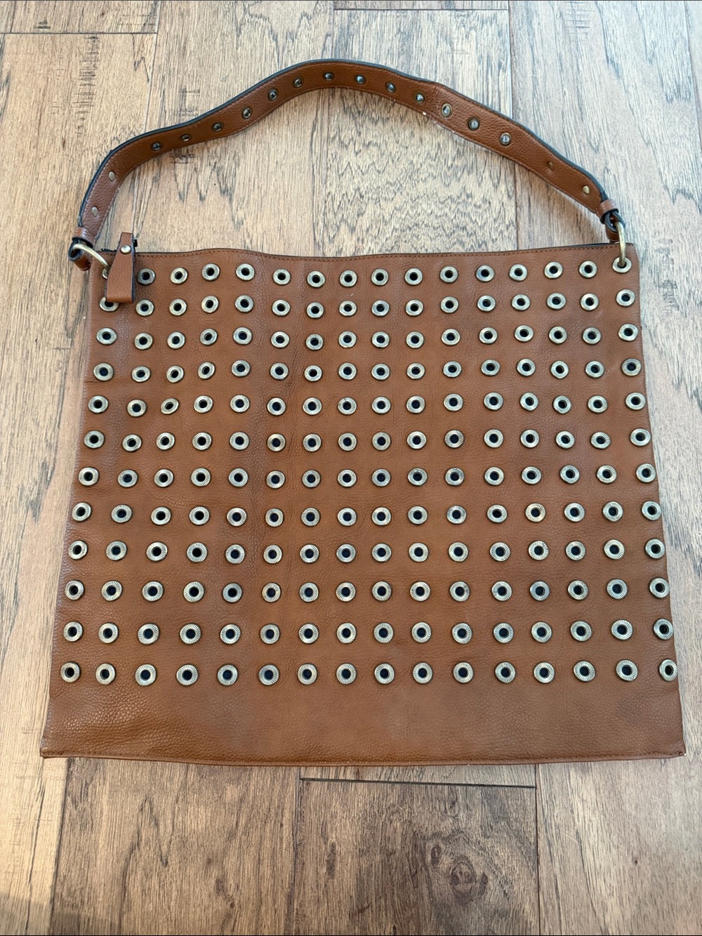Sondra Roberts SR2 Napa Hobo Brown Grommet-Embellished Shoulder Bag